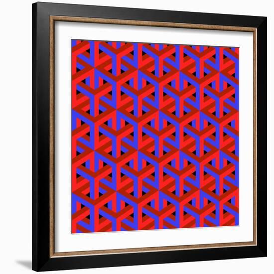 Geometric Optical Art Background in Red and Blue.-jkerrigan-Framed Art Print