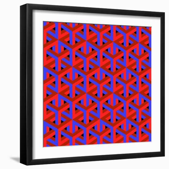 Geometric Optical Art Background in Red and Blue.-jkerrigan-Framed Art Print