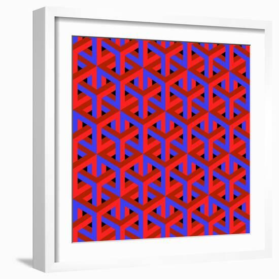 Geometric Optical Art Background in Red and Blue.-jkerrigan-Framed Art Print