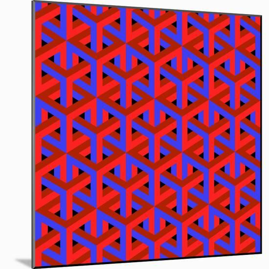 Geometric Optical Art Background in Red and Blue.-jkerrigan-Mounted Art Print