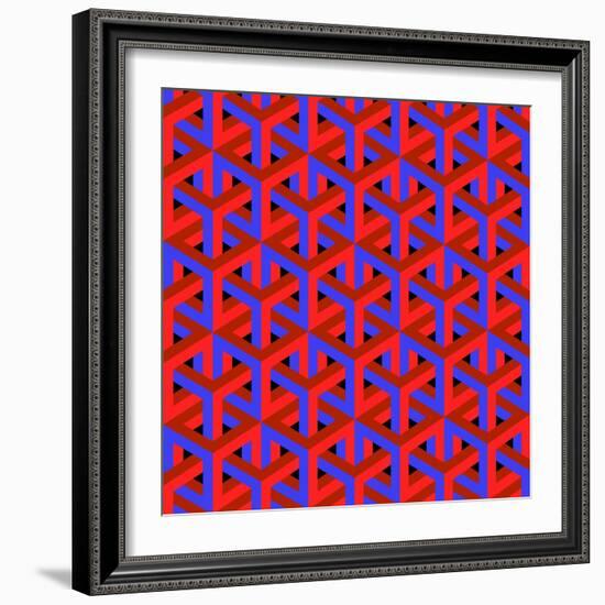 Geometric Optical Art Background in Red and Blue.-jkerrigan-Framed Art Print