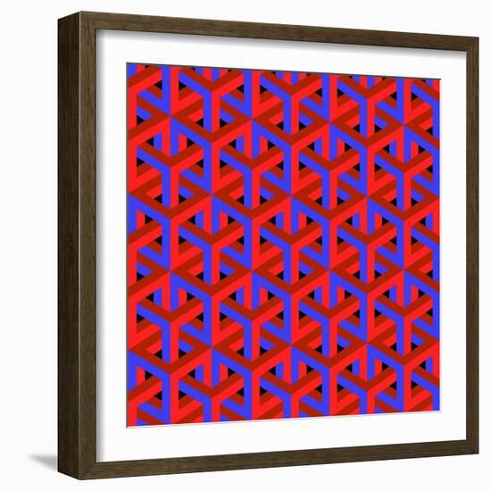 Geometric Optical Art Background in Red and Blue.-jkerrigan-Framed Premium Giclee Print