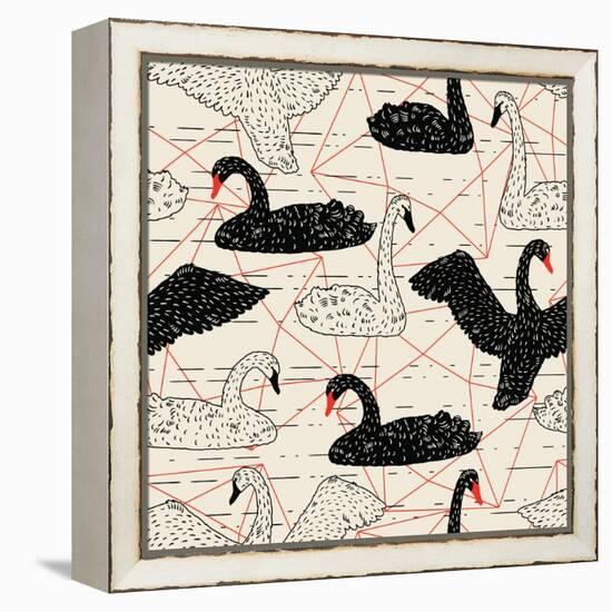 Geometric Pattern with Floating White Swans-incomible-Framed Stretched Canvas