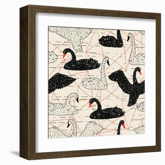 Geometric Pattern with Floating White Swans-incomible-Framed Art Print