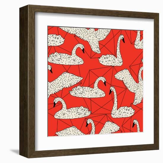 Geometric Pattern with Floating White Swans-incomible-Framed Art Print