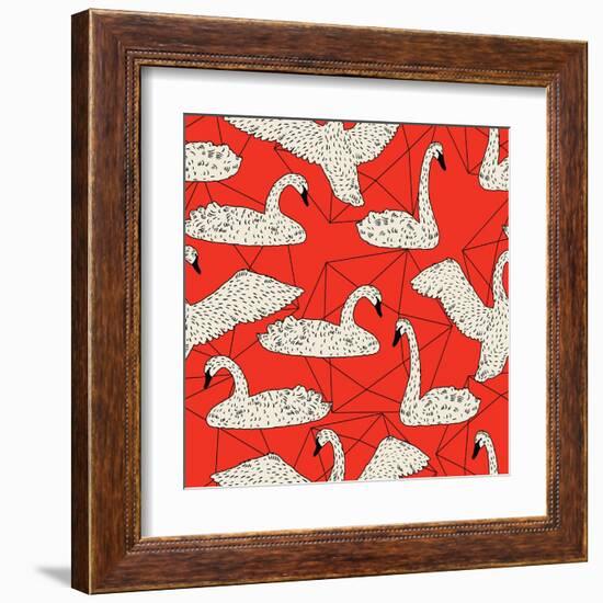 Geometric Pattern with Floating White Swans-incomible-Framed Art Print