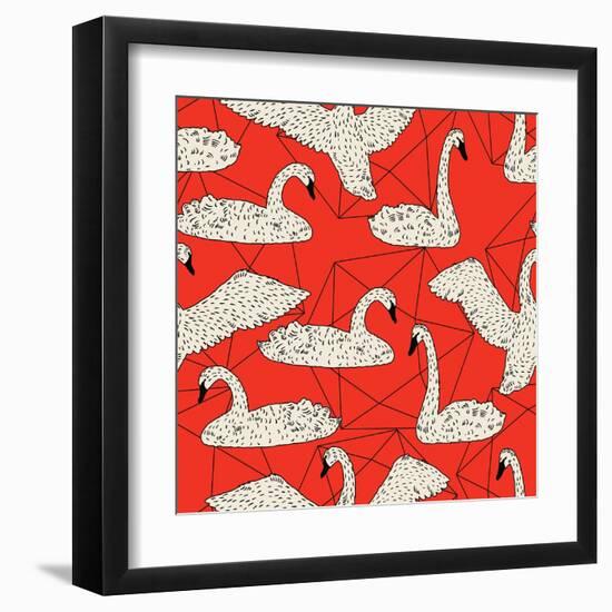 Geometric Pattern with Floating White Swans-incomible-Framed Art Print