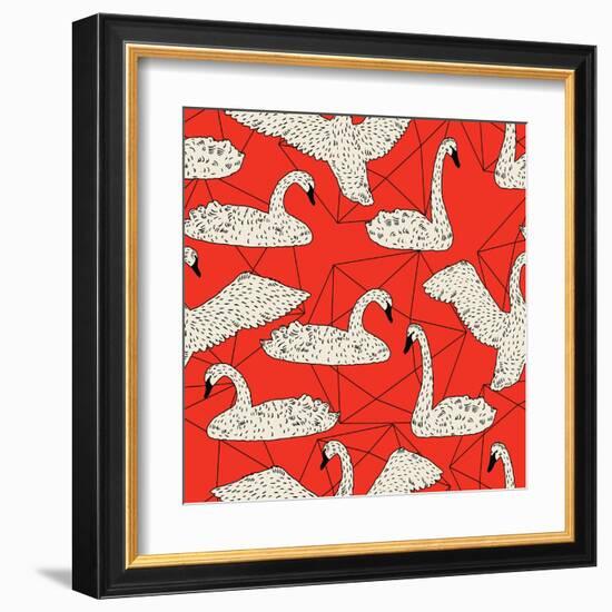 Geometric Pattern with Floating White Swans-incomible-Framed Art Print