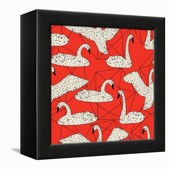 Geometric Pattern with Floating White Swans-incomible-Framed Stretched Canvas