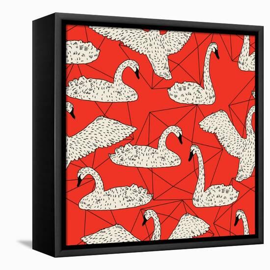 Geometric Pattern with Floating White Swans-incomible-Framed Stretched Canvas