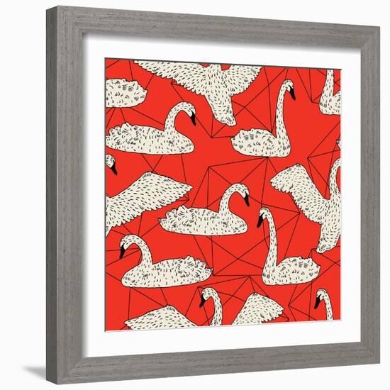 Geometric Pattern with Floating White Swans-incomible-Framed Art Print