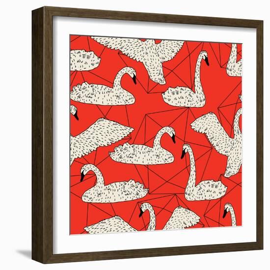 Geometric Pattern with Floating White Swans-incomible-Framed Art Print