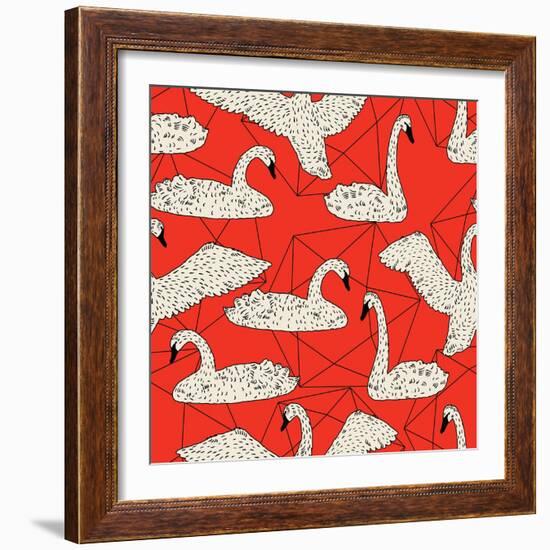 Geometric Pattern with Floating White Swans-incomible-Framed Art Print