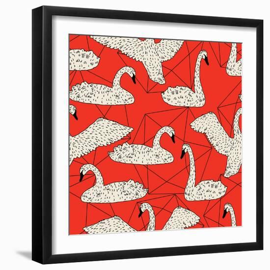 Geometric Pattern with Floating White Swans-incomible-Framed Art Print