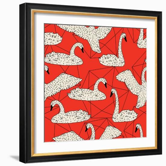 Geometric Pattern with Floating White Swans-incomible-Framed Art Print