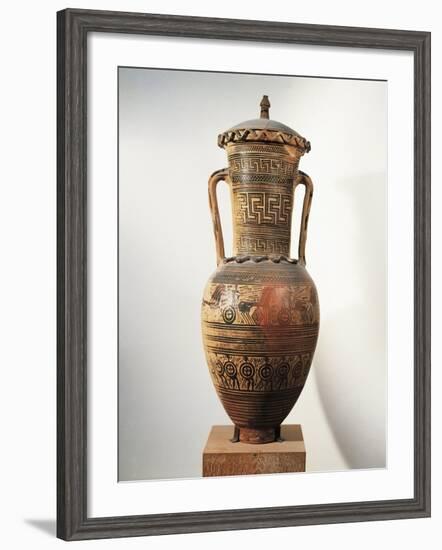 Geometric Pottery, Amphora, Figured and Meander Ornamentation-null-Framed Giclee Print