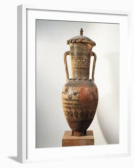 Geometric Pottery, Amphora, Figured and Meander Ornamentation-null-Framed Giclee Print