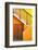 Geometric view of a yellow and orange stairway.-Tom Haseltine-Framed Photographic Print