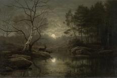 Forest Landscape by Moonlight-Georg Eduard Otto Saal-Framed Stretched Canvas