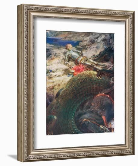 George and the Dragon, Illustration from 'King Albert's Book', Published c.1914-Briton Rivière-Framed Giclee Print