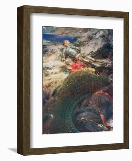 George and the Dragon, Illustration from 'King Albert's Book', Published c.1914-Briton Rivière-Framed Giclee Print