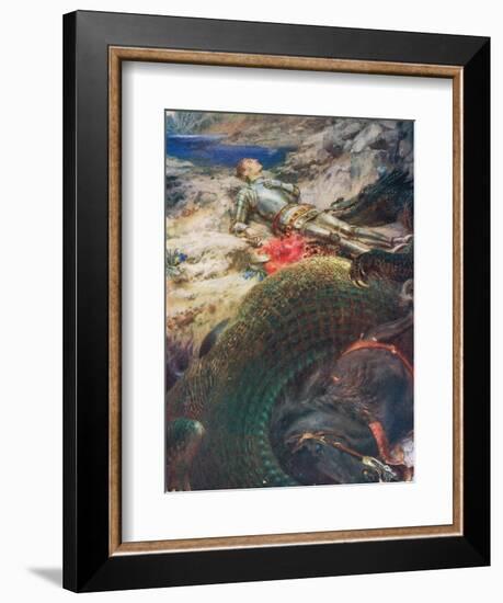 George and the Dragon, Illustration from 'King Albert's Book', Published c.1914-Briton Rivière-Framed Giclee Print