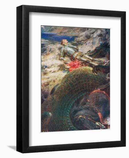 George and the Dragon, Illustration from 'King Albert's Book', Published c.1914-Briton Rivière-Framed Giclee Print