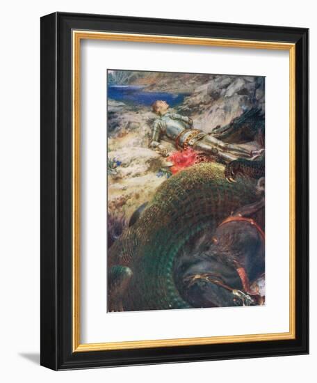 George and the Dragon, Illustration from 'King Albert's Book', Published c.1914-Briton Rivière-Framed Giclee Print