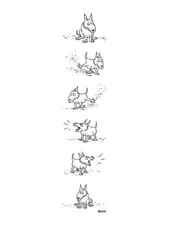 Dog sits, scratches the ground, barks and sits again. - New Yorker Cartoon' Premium Giclee Print - George Booth Dog sits, scratches the ground, barks and sits again. - New Yorker Cartoon' Premium Giclee Print - George Booth