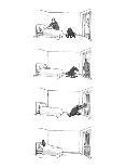 Four drawings; Man makes bed, as dog watches.  Man leaves room. Dog locks ? - New Yorker Cartoon-George Booth-Premium Giclee Print