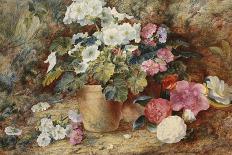 Still Life with Camellia Flowers on a Bank Beside a Pelargonium in a Pot, 19th Century-George Clare-Giclee Print
