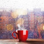 Steaming Cup of Coffee over a Cityscape Background-George D.-Premier Image Canvas