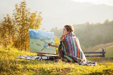 Young Artist Painting an Autumn Landscape-George D.-Photographic Print