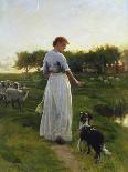 A Shepherdess with Her Dog and Flock in a Moonlit Meadow-George Faulkner Wetherbee-Premier Image Canvas