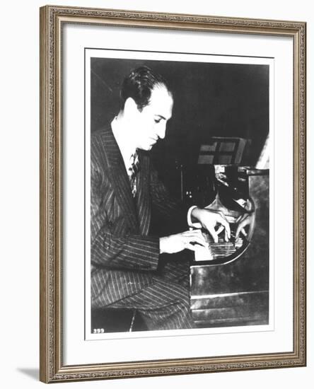 George Gershwin (1898-1937) American Composer, at the Piano, c.1935-null-Framed Photographic Print