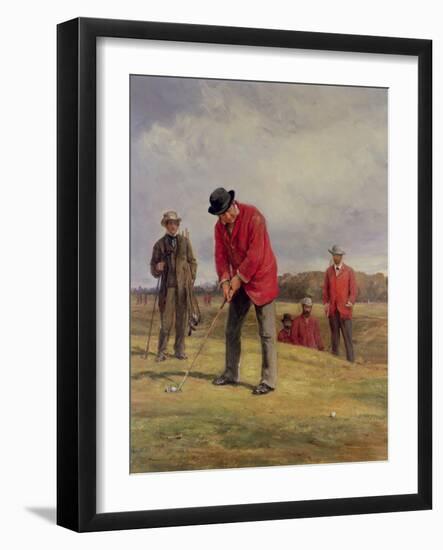 George Glennie Putting at Blackheath with Putting Cleek, 1881-Heywood Hardy-Framed Giclee Print