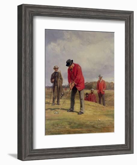 George Glennie Putting at Blackheath with Putting Cleek, 1881-Heywood Hardy-Framed Giclee Print