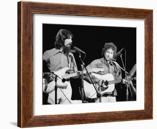 George Harrison and Bob Dylan during the Concert for Bangladesh at Madison Square Garden-Bill Ray-Framed Premium Photographic Print