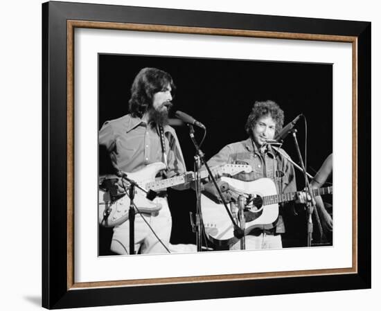 George Harrison and Bob Dylan during the Concert for Bangladesh at Madison Square Garden-Bill Ray-Framed Premium Photographic Print