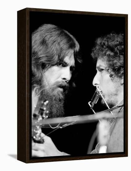 George Harrison and Bob Dylan Performing Together at Rock Concert Benefiting Bangladesh-Bill Ray-Framed Premier Image Canvas