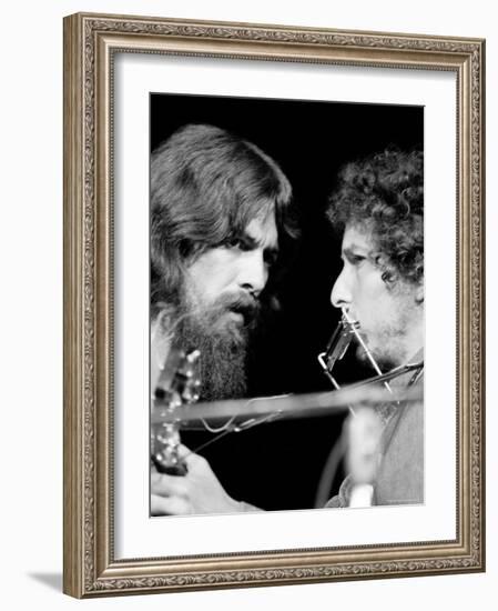 George Harrison and Bob Dylan Performing Together at Rock Concert Benefiting Bangladesh-Bill Ray-Framed Premium Photographic Print