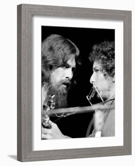 George Harrison and Bob Dylan Performing Together at Rock Concert Benefiting Bangladesh-Bill Ray-Framed Premium Photographic Print