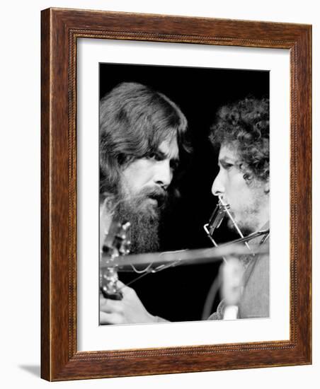 George Harrison and Bob Dylan Performing Together at Rock Concert Benefiting Bangladesh-Bill Ray-Framed Premium Photographic Print