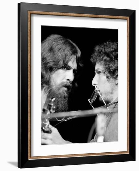 George Harrison and Bob Dylan Performing Together at Rock Concert Benefiting Bangladesh-Bill Ray-Framed Premium Photographic Print