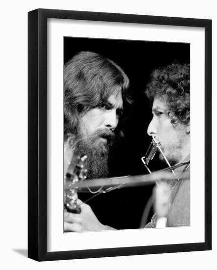 George Harrison and Bob Dylan Performing Together at Rock Concert Benefiting Bangladesh-Bill Ray-Framed Premium Photographic Print