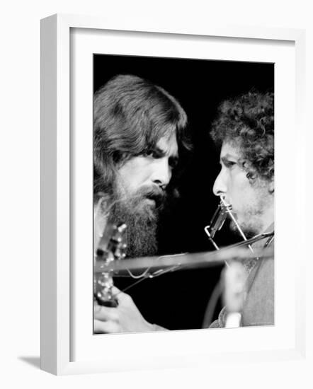 George Harrison and Bob Dylan Performing Together at Rock Concert Benefiting Bangladesh-Bill Ray-Framed Premium Photographic Print