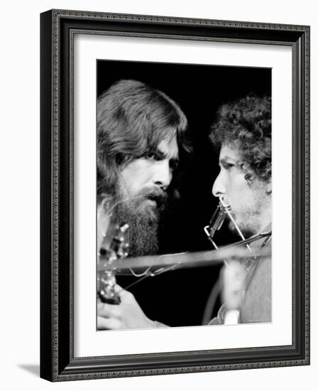 George Harrison and Bob Dylan Performing Together at Rock Concert Benefiting Bangladesh-Bill Ray-Framed Premium Photographic Print