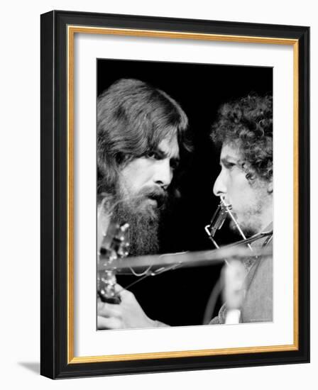 George Harrison and Bob Dylan Performing Together at Rock Concert Benefiting Bangladesh-Bill Ray-Framed Premium Photographic Print