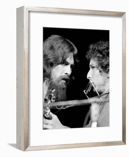 George Harrison and Bob Dylan Performing Together at Rock Concert Benefiting Bangladesh-Bill Ray-Framed Premium Photographic Print