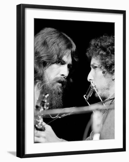 George Harrison and Bob Dylan Performing Together at Rock Concert Benefiting Bangladesh-Bill Ray-Framed Premium Photographic Print